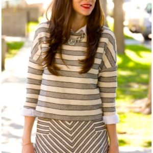 Ann Taylor LOFT neutral Casual Stripe Crop Relaxed 3/4 Sleeve Crew Tunic Top